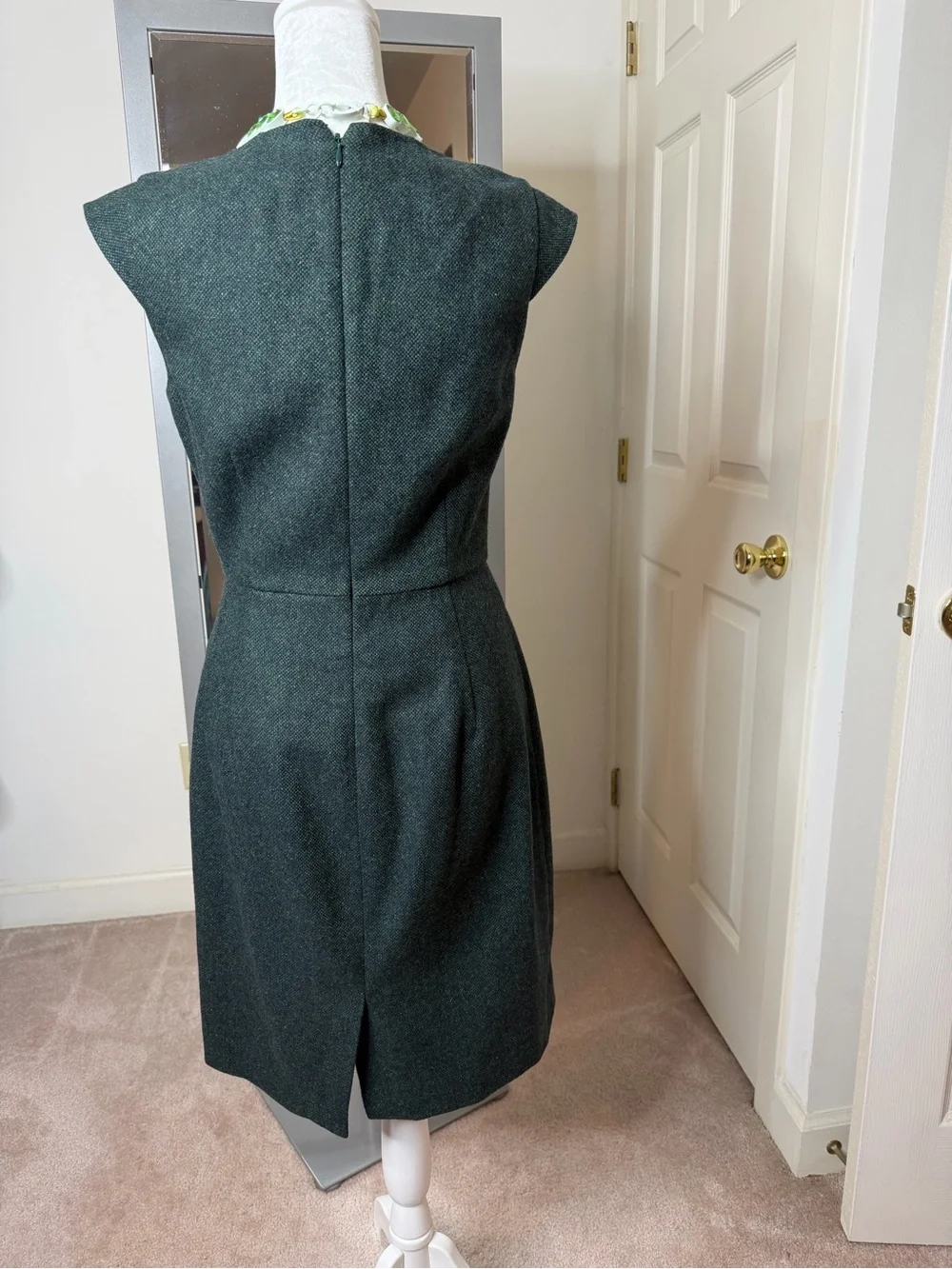 J. Crew Forest Green Cap-Sleeve Sheath Dress